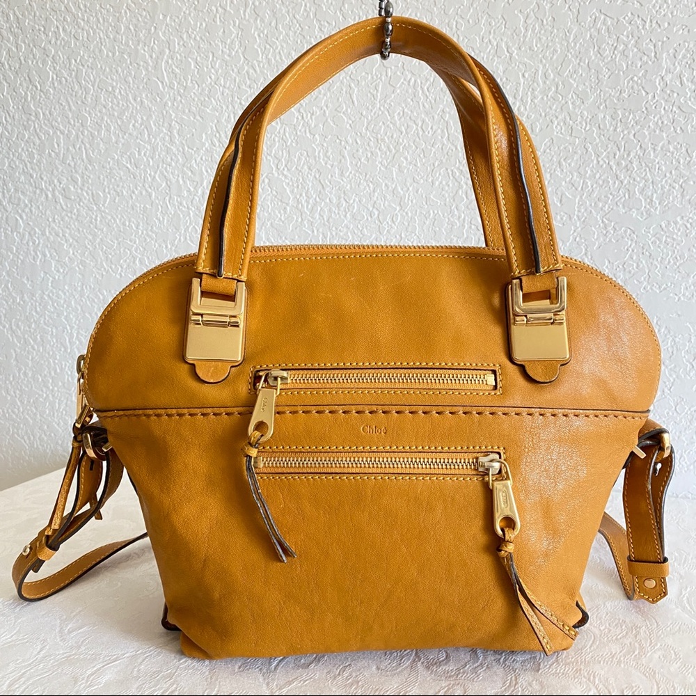 Chloe cognac Angie 2 way double zip bag